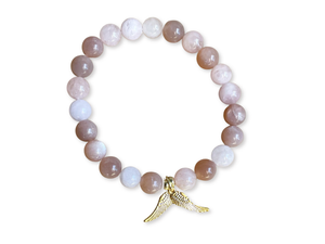 Peach Moonstone & Morganite Bracelet || Gold Angel Wings || Reiki Infused