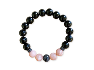 Peach Moonstone, Onyx & Mico Pave 10mm Beaded Bracelet || Reiki Infused