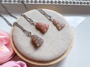Peach Moonstone Buddha Necklace