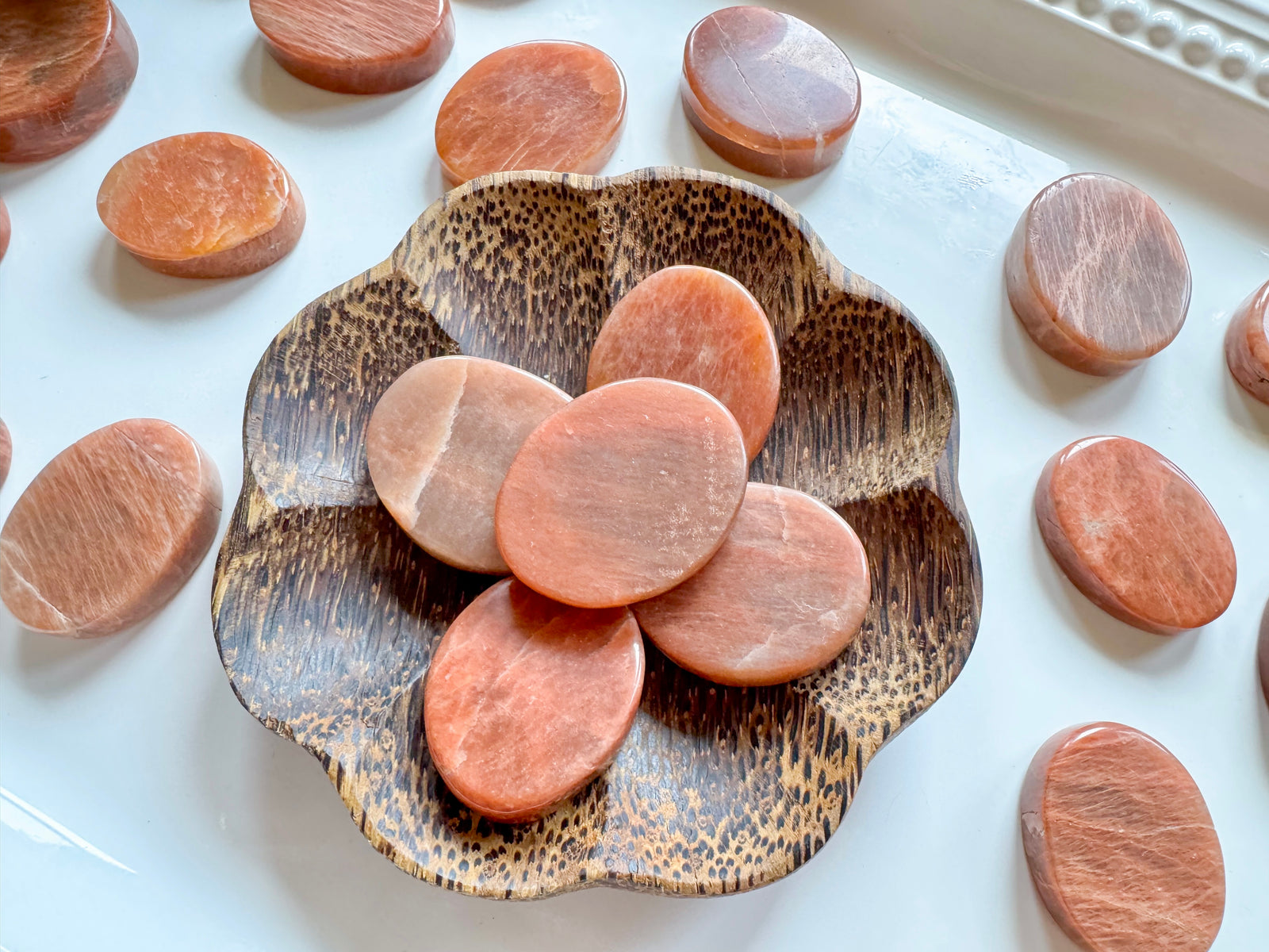 Peach Moonstone Flat Palm Stone
