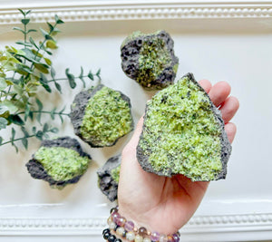 Peridot with Chrome Diopside and Spinel || Apache Reservation - San Carlos, Arizona
