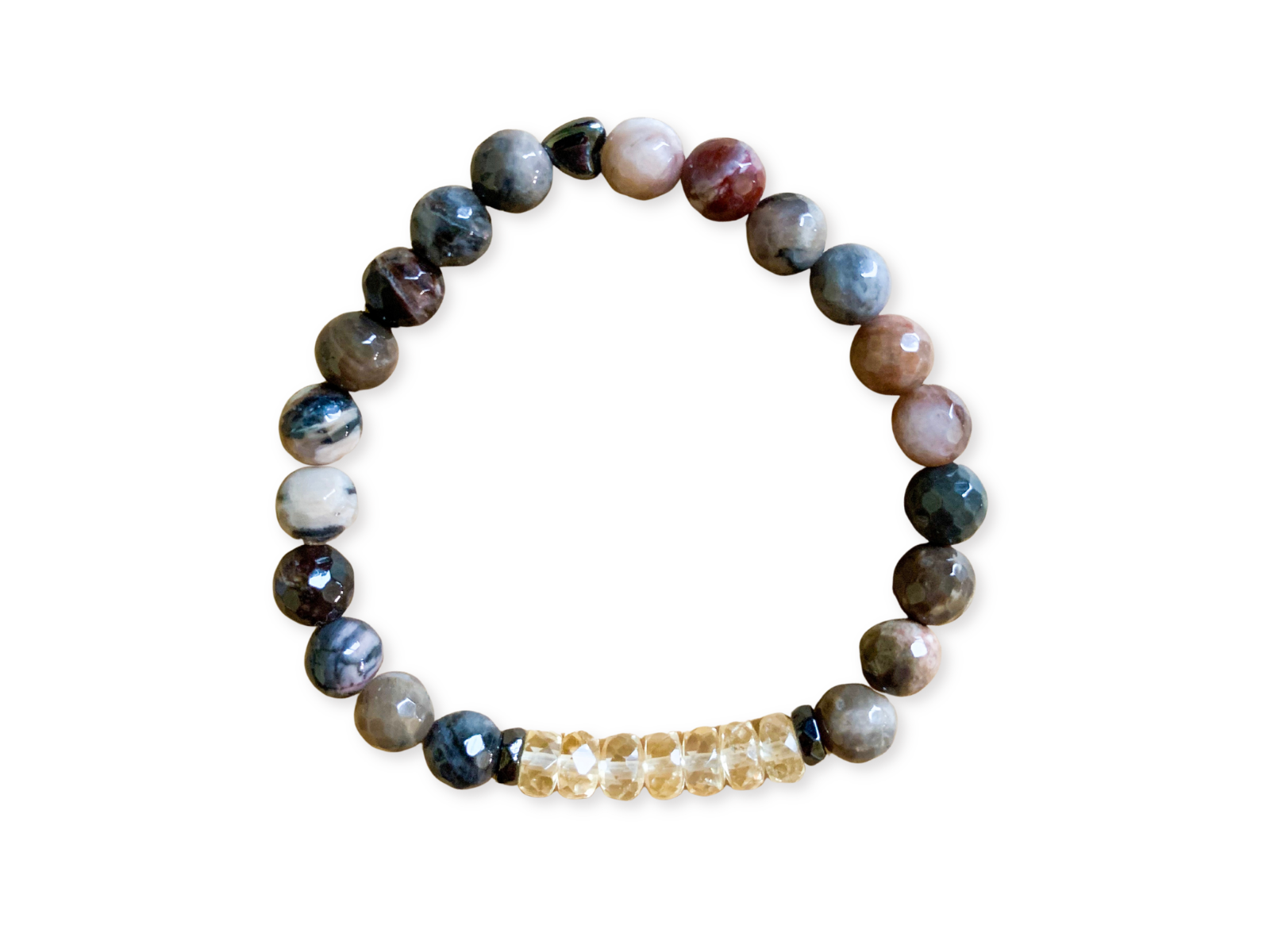 Petrified Wood & Citrine Beaded Bracelet || Reiki Infused
