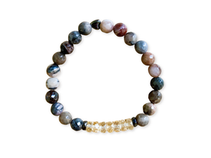 Petrified Wood & Citrine Beaded Bracelet || Reiki Infused