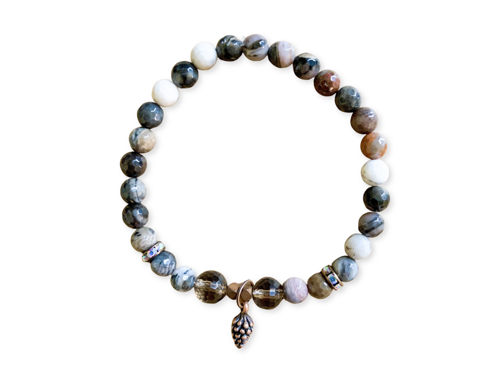 Petrified Wood & Smoky Quartz Beaded Bracelet || Reiki Infused