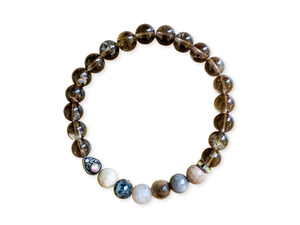 Petrified Wood & Smoky Quartz Beaded Bracelet || Reiki Infused