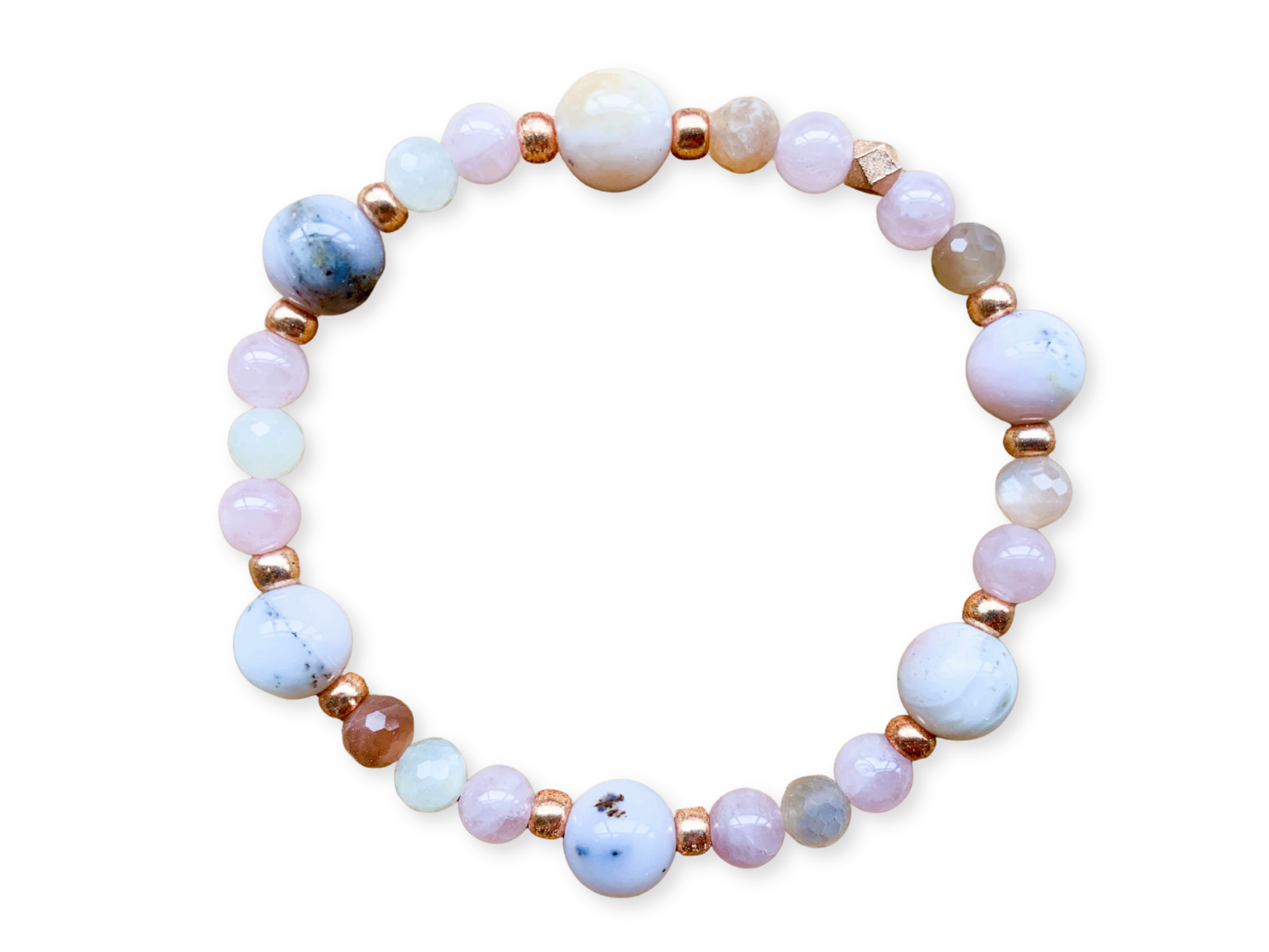 Pink Opal, Moonstone & Rose Quartz Beaded Bracelet || Reiki Infused