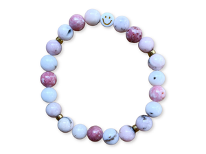 Pink Opal & Thulite Smiley Beaded Bracelet || Reiki Infused