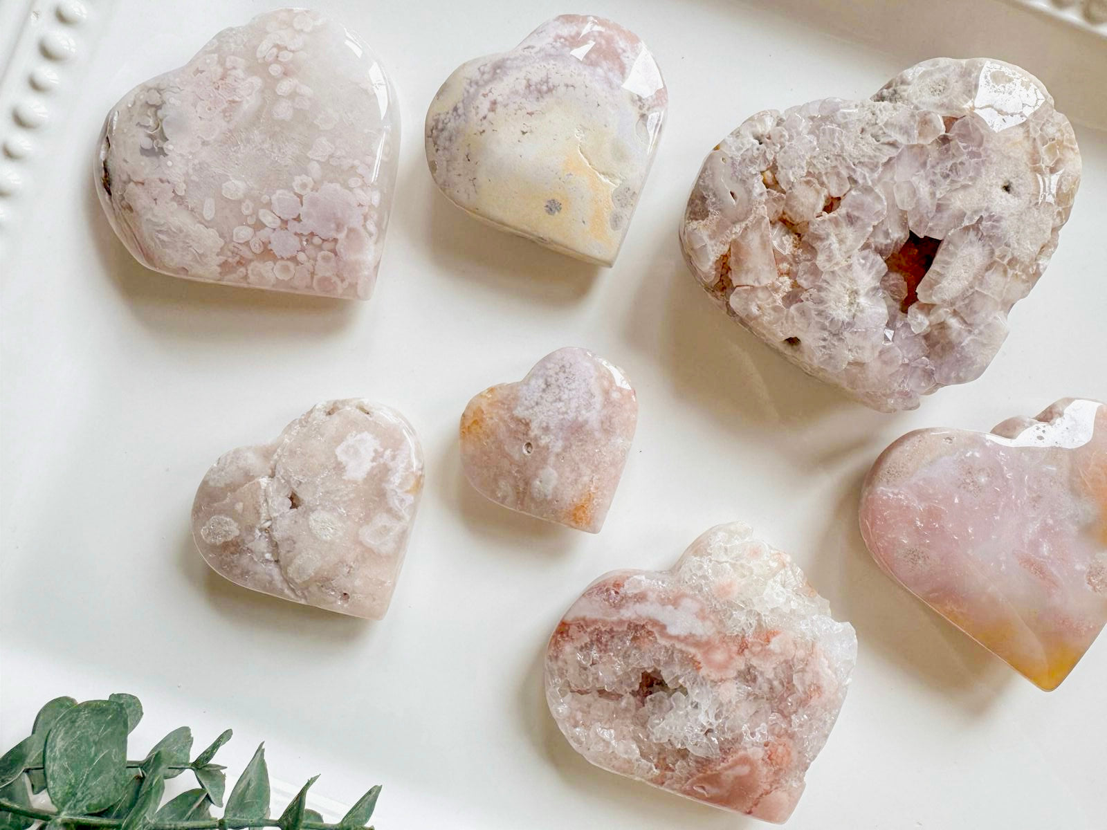 Pink Amethyst with Flower Agate Hearts