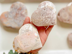 Pink Amethyst with Flower Agate Hearts