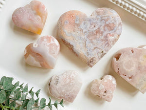 Pink Amethyst with Flower Agate Hearts