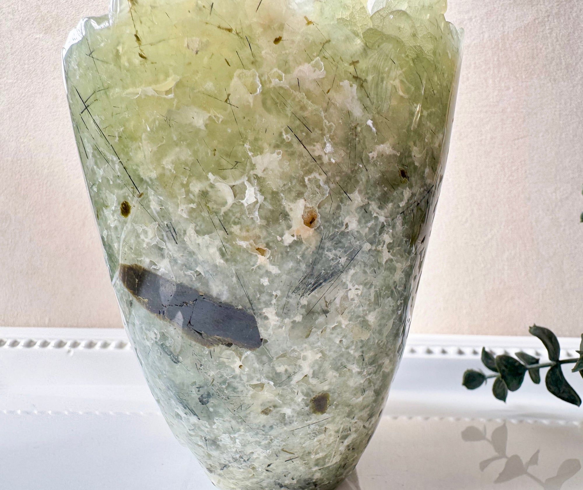 Prehnite Raw & Polished Skull