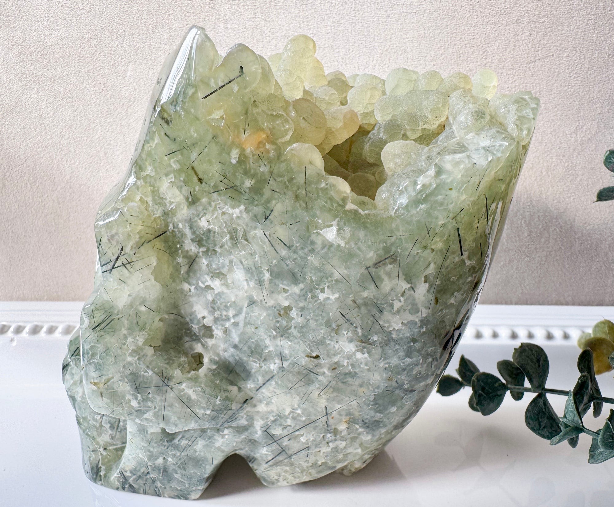 Prehnite Raw & Polished Skull
