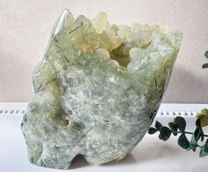 Prehnite Raw & Polished Skull