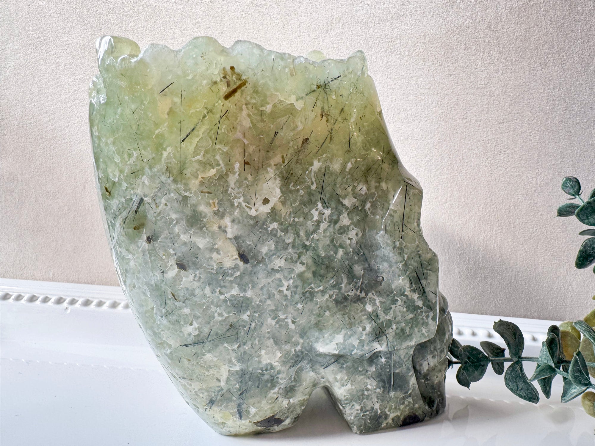 Prehnite Raw & Polished Skull