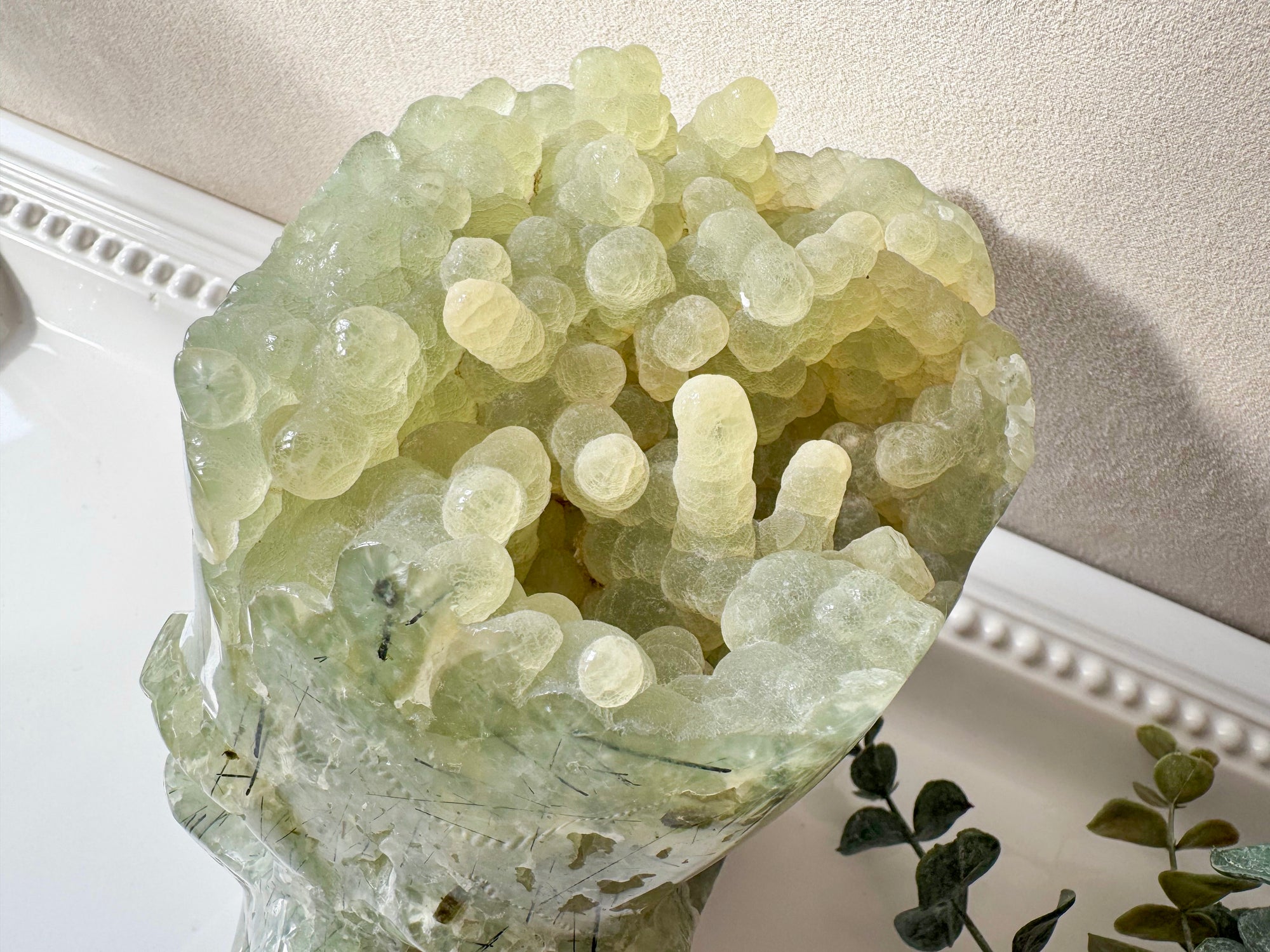 Prehnite Raw & Polished Skull