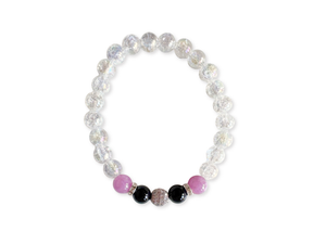 Prismatic Light Beaded Bracelet || Aura Crackle Quartz, Lavender Jade & Black Onyx || Reiki Infused