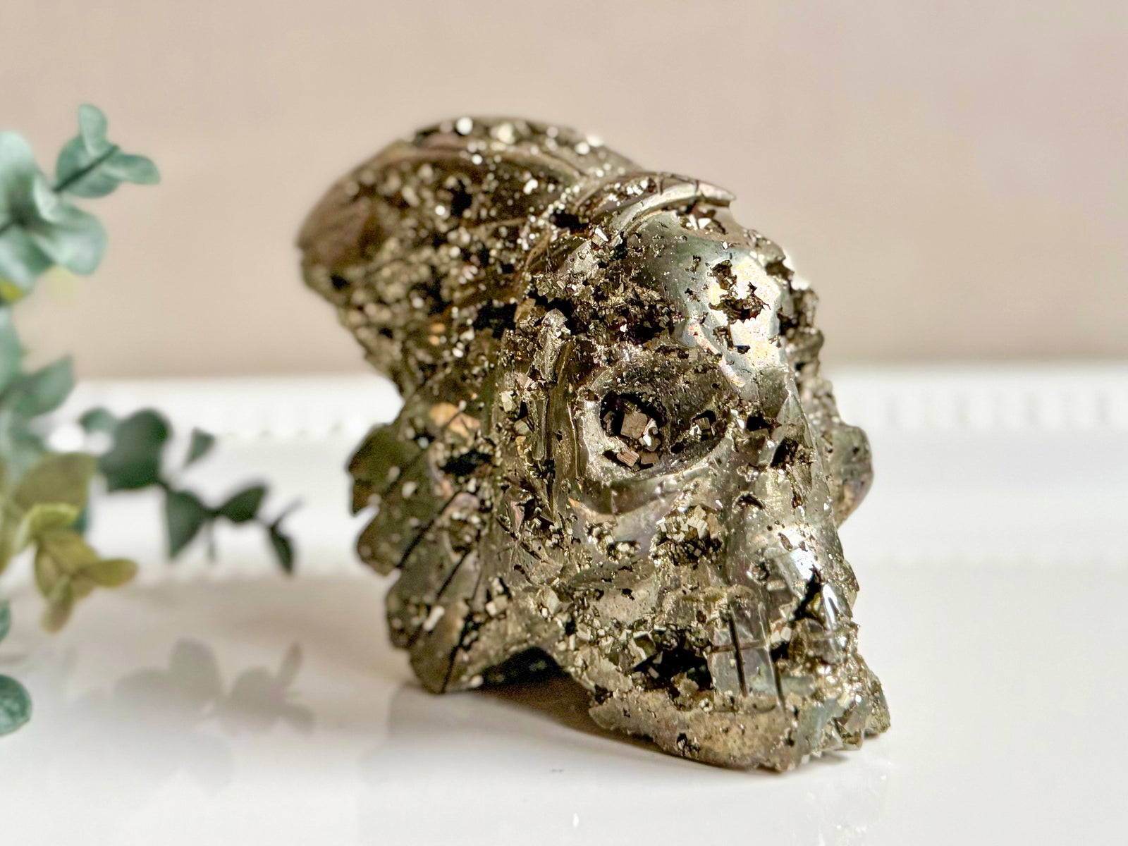 Pyrite Skull with Headdress Carving || Peru