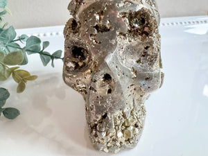Pyrite Skull with Headdress Carving || Peru