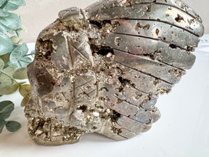 Pyrite Skull with Headdress Carving || Peru