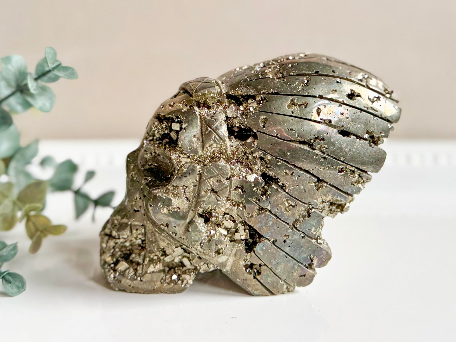 Pyrite Skull with Headdress Carving || Peru