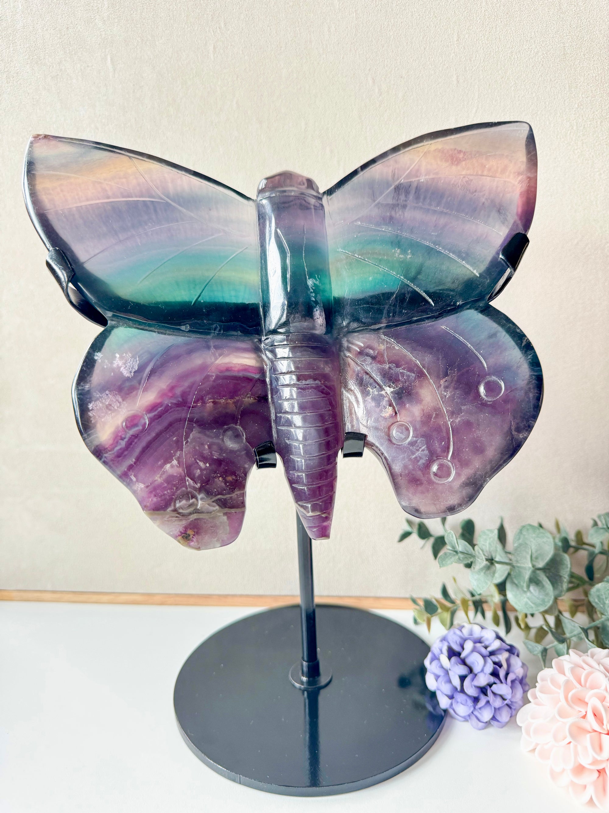 Rainbow Fluorite Butterfly with Custom Metal Stand