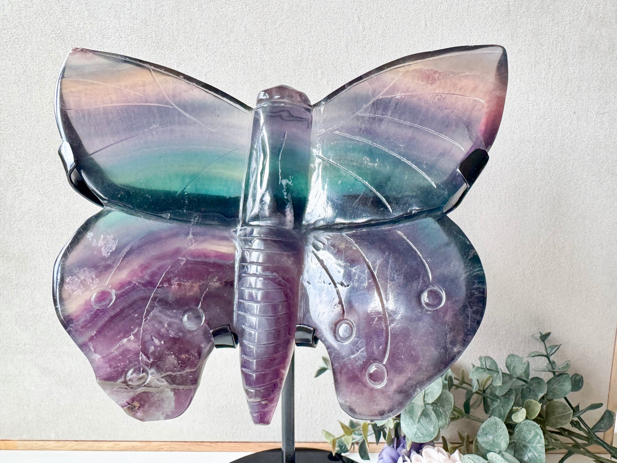 Rainbow Fluorite Butterfly with Custom Metal Stand