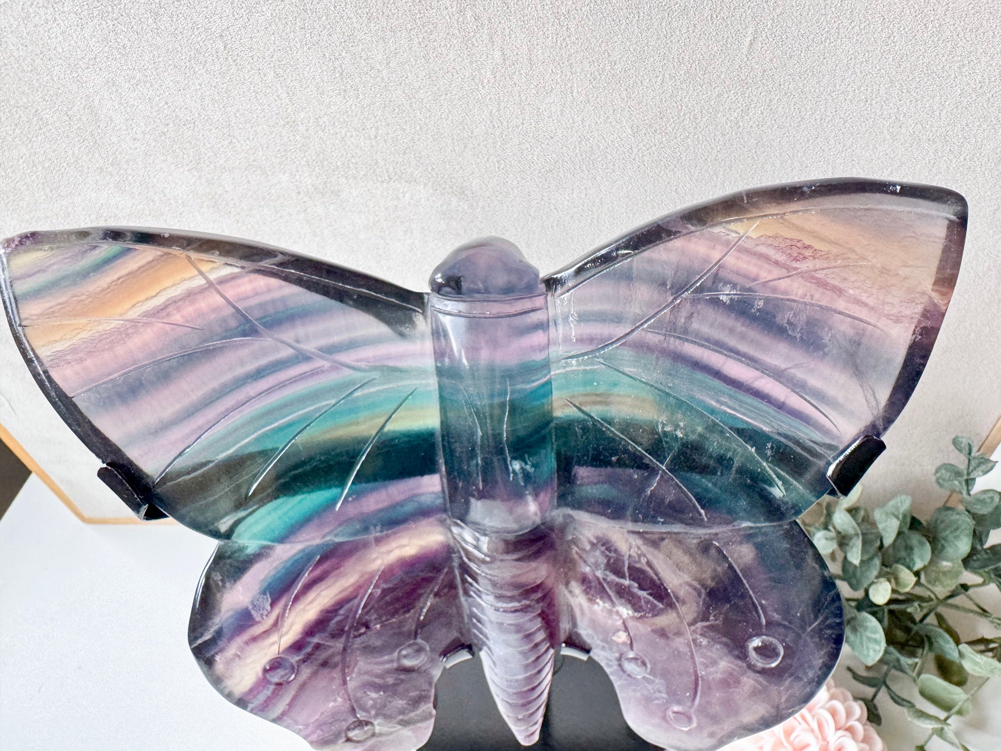 Rainbow Fluorite Butterfly with Custom Metal Stand