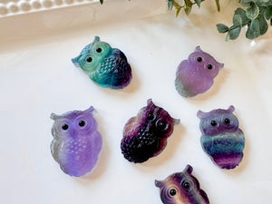 Rainbow Fluorite Flat Back Owl Carving