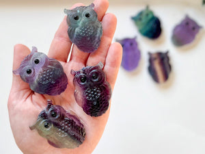 Rainbow Fluorite Flat Back Owl Carving
