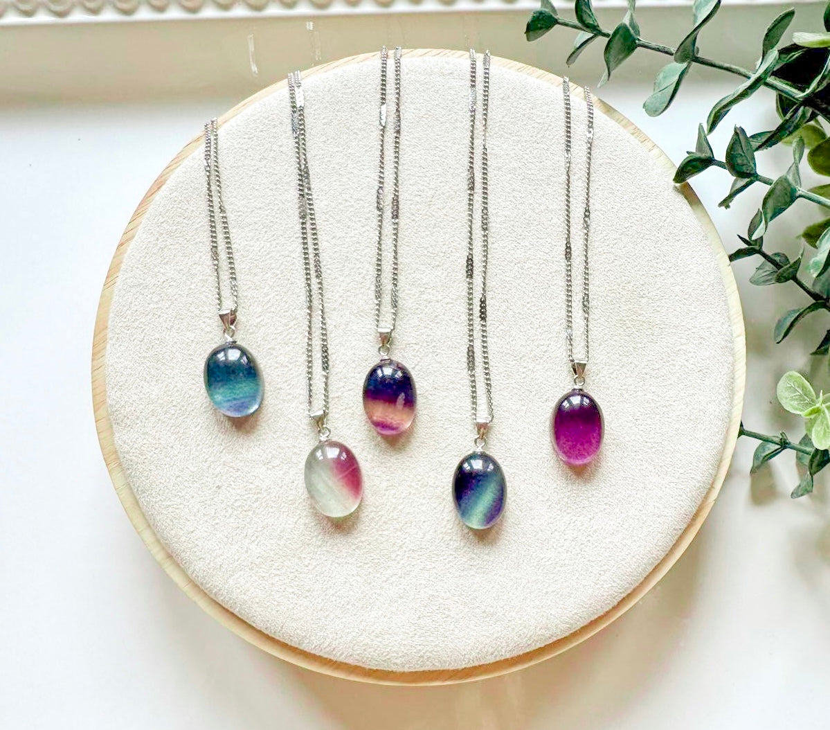 Rainbow Fluorite Oval Necklace
