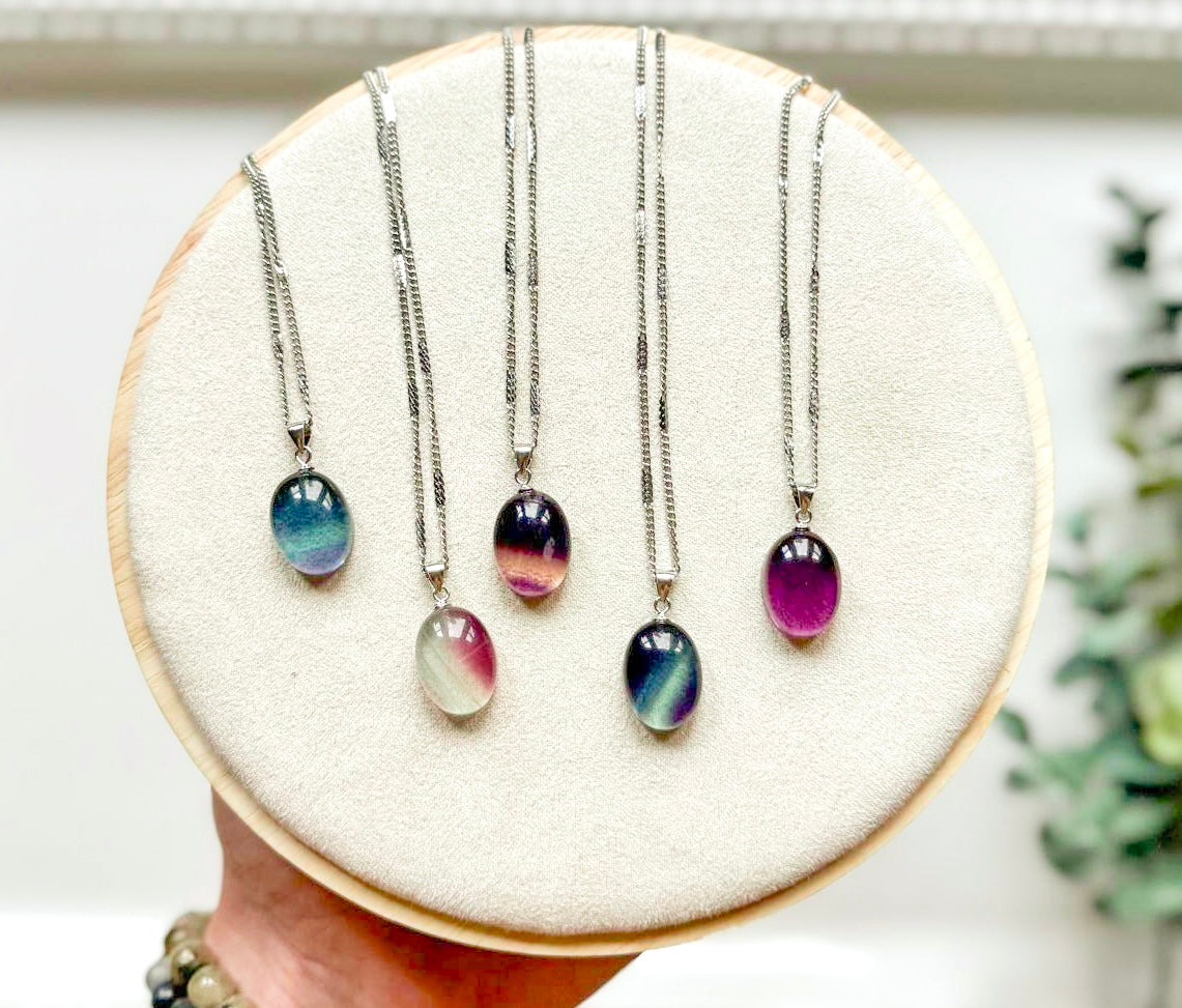 Rainbow Fluorite Oval Necklace