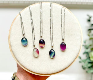 Rainbow Fluorite Oval Necklace