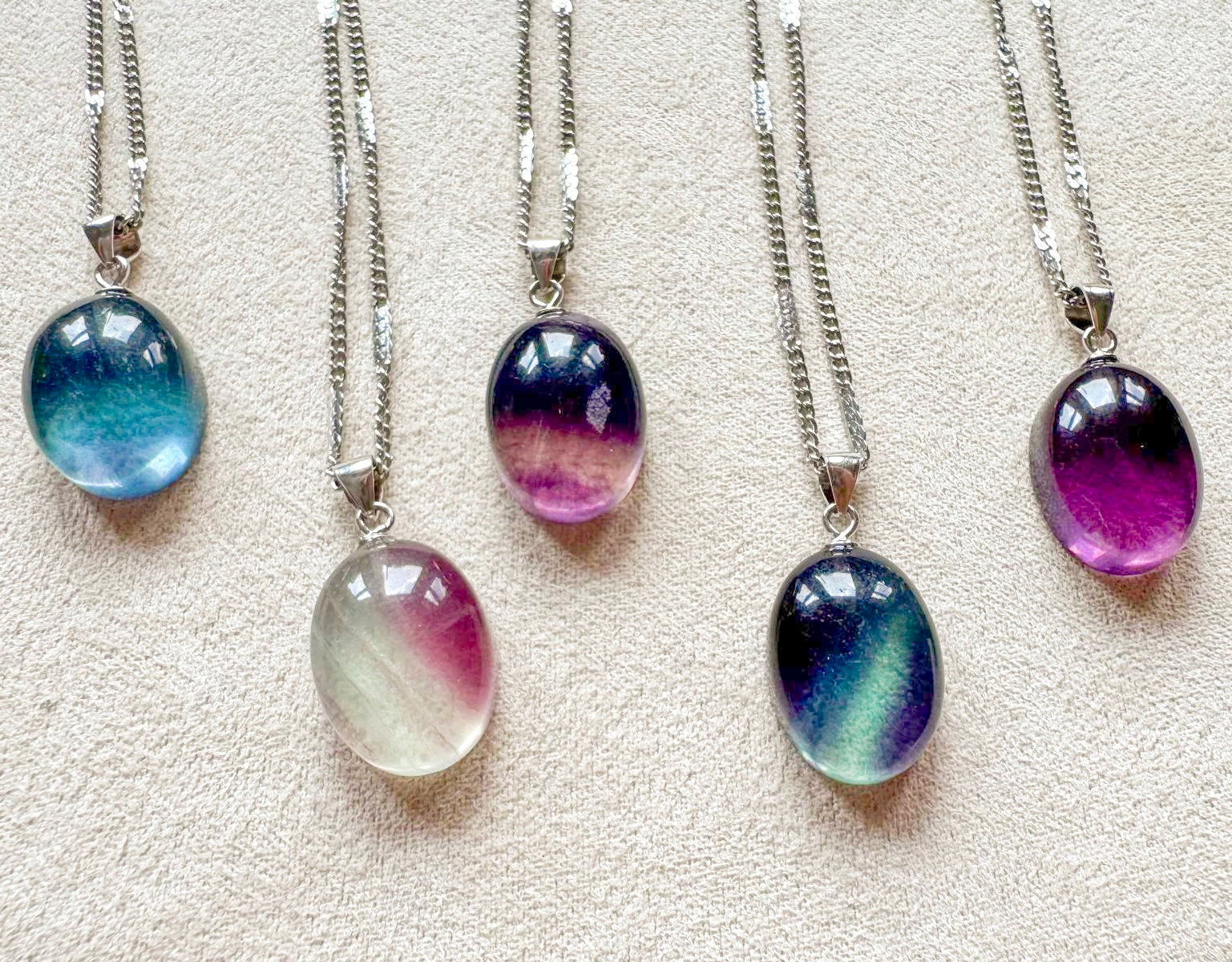 Rainbow Fluorite Oval Necklace