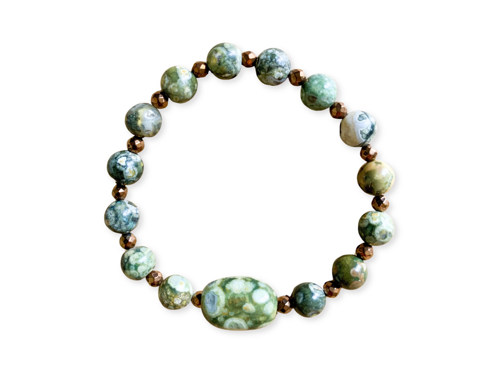 Rainforest Jasper & Copper Beaded Bracelet || Reiki Infused