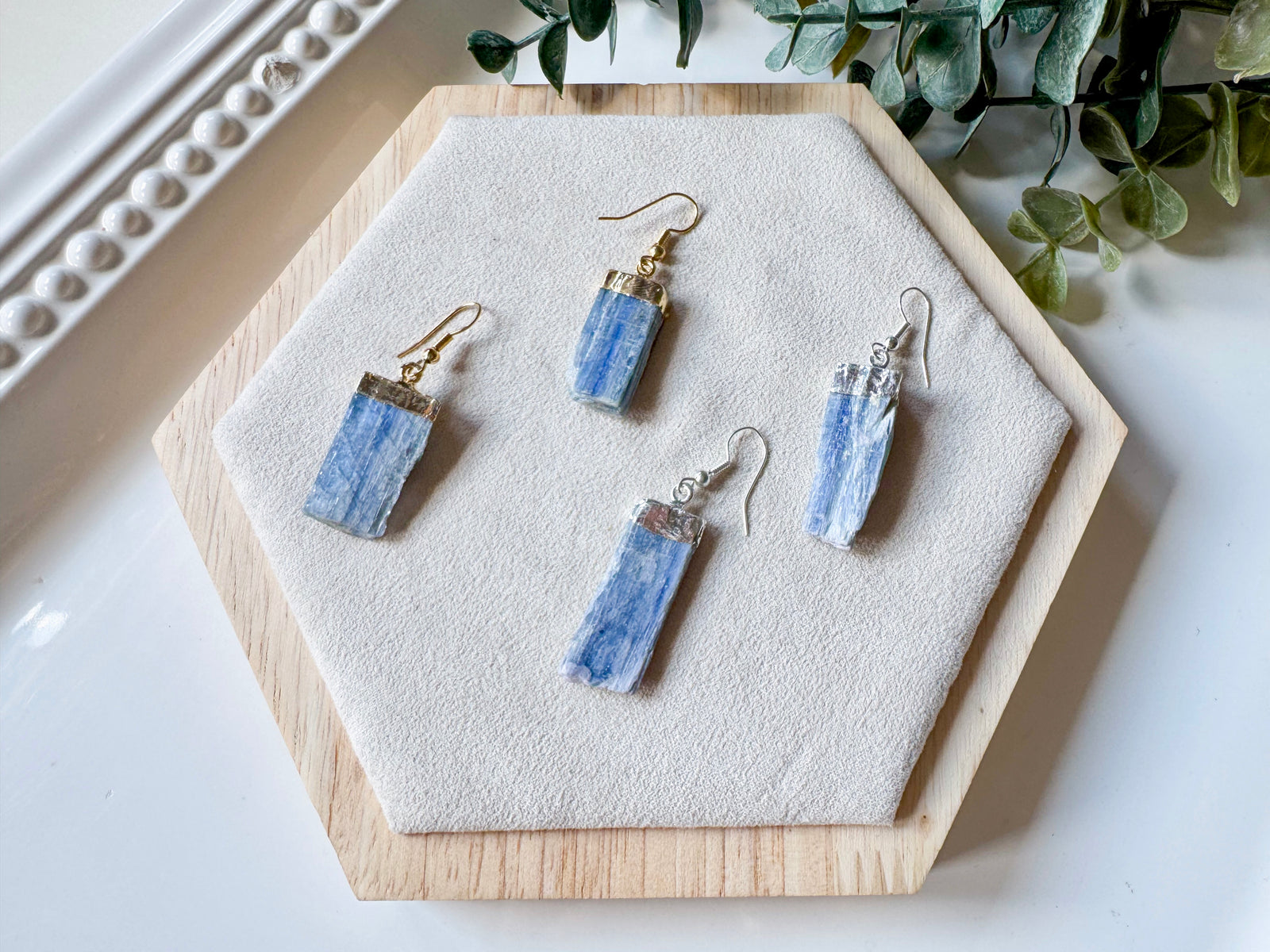 Raw Blue Kyanite Blade Earrings || Gold or Silver Dipped