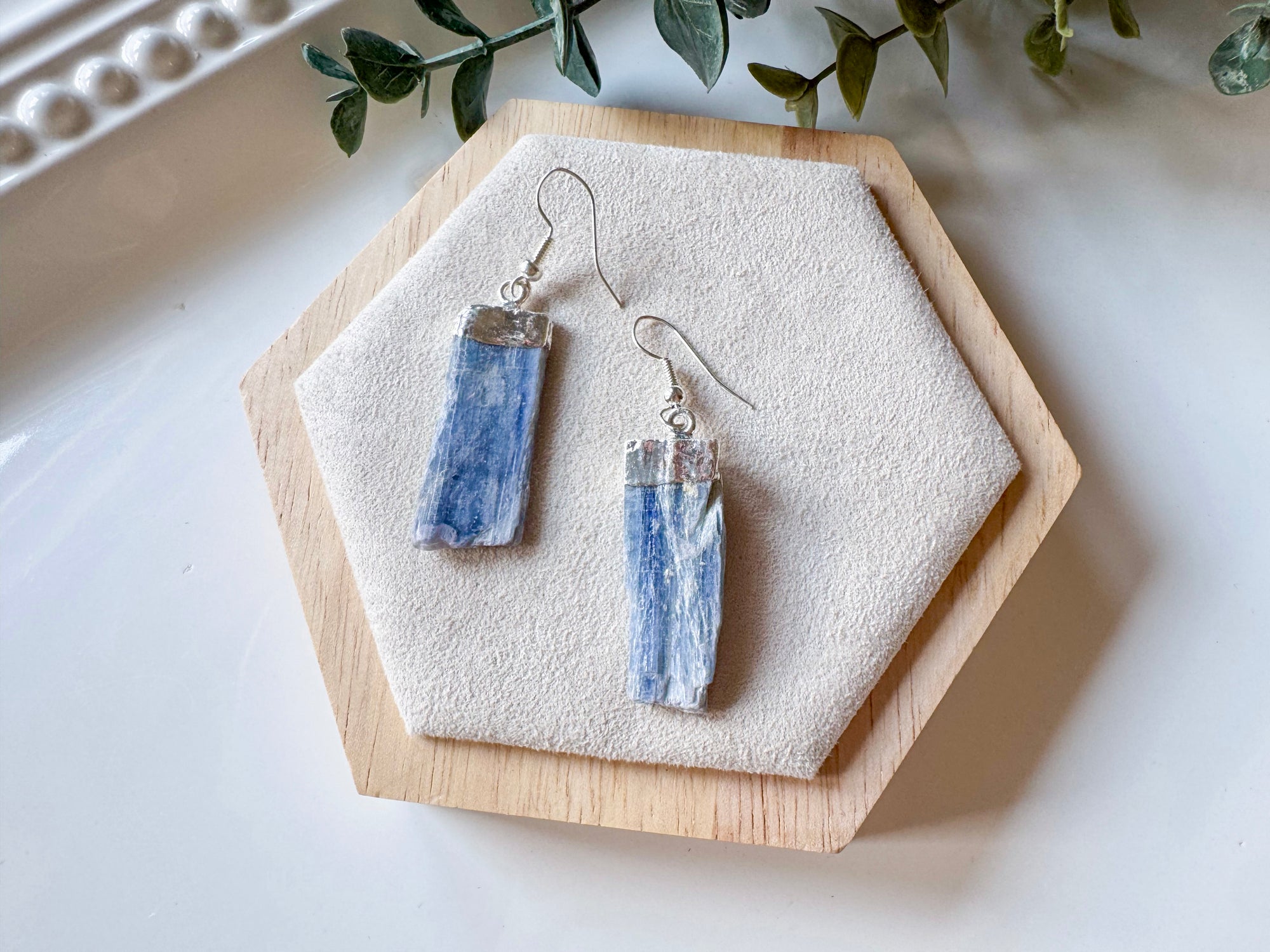 Raw Blue Kyanite Blade Earrings || Gold or Silver Dipped