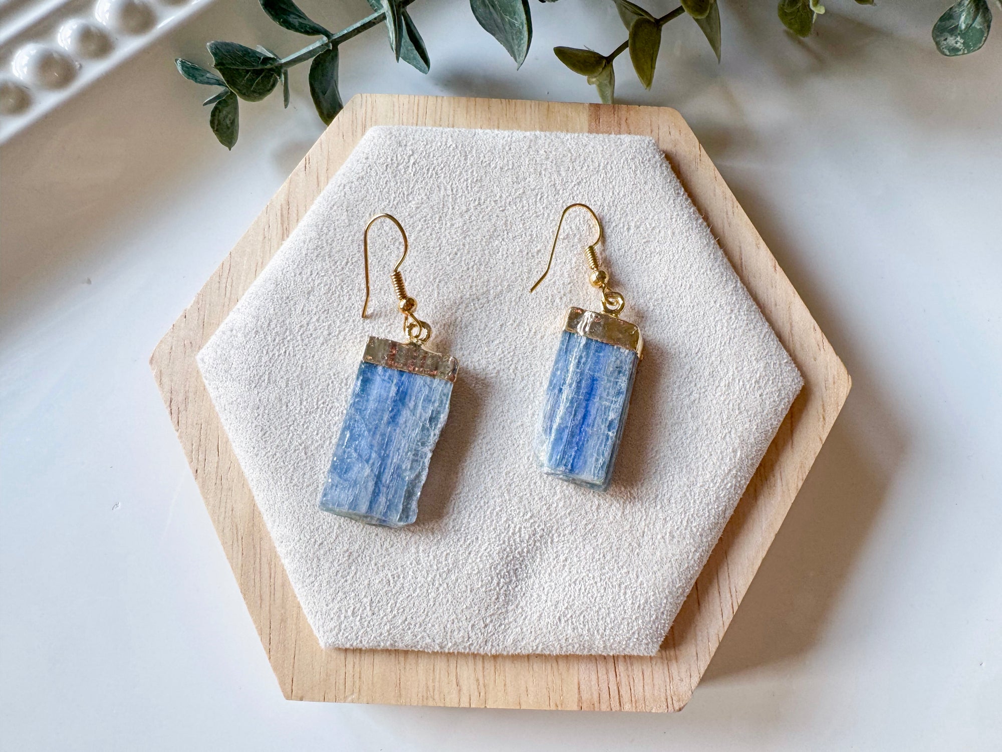 Raw Blue Kyanite Blade Earrings || Gold or Silver Dipped