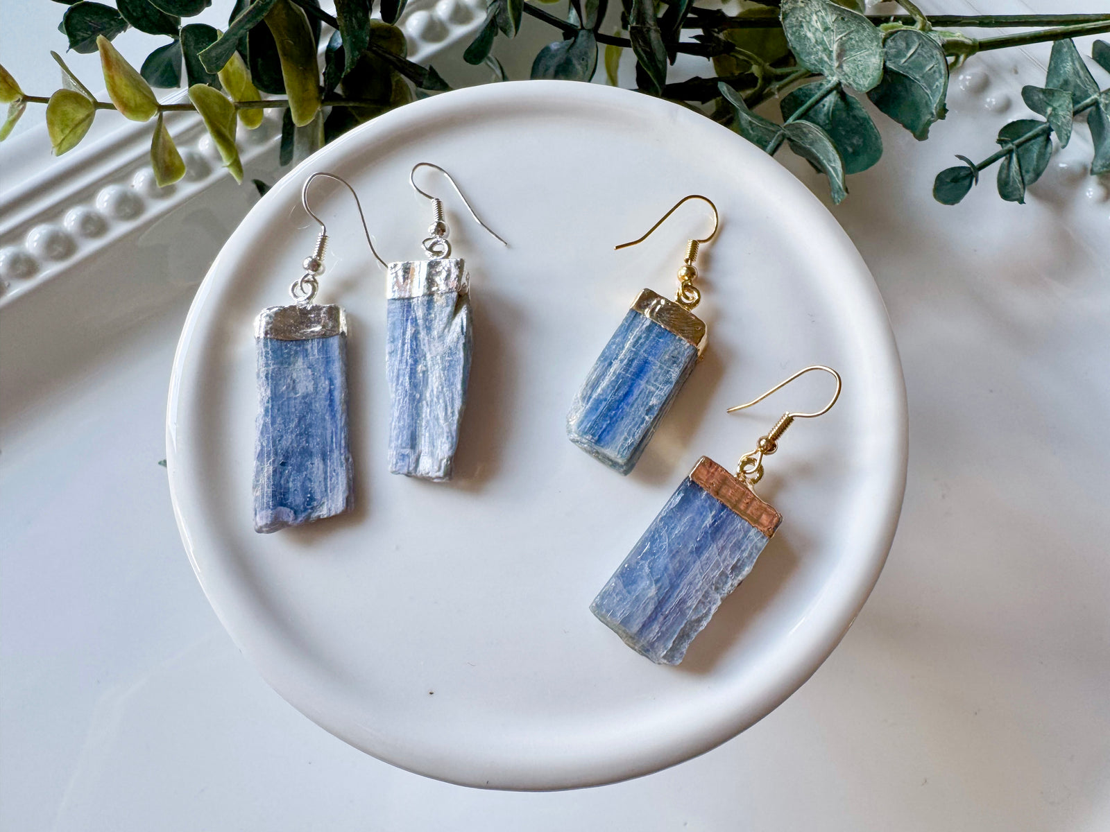 Raw Blue Kyanite Blade Earrings || Gold or Silver Dipped