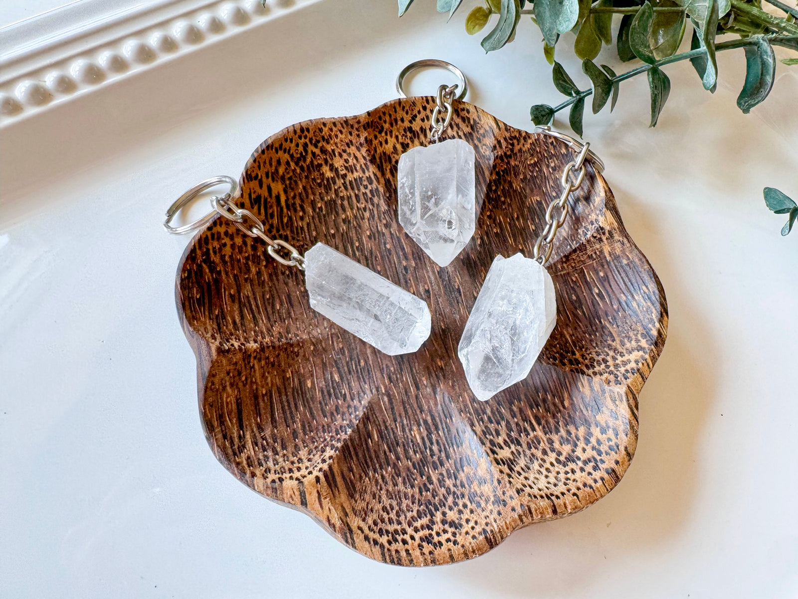 Raw Brazilian Clear Quartz Point Keychain