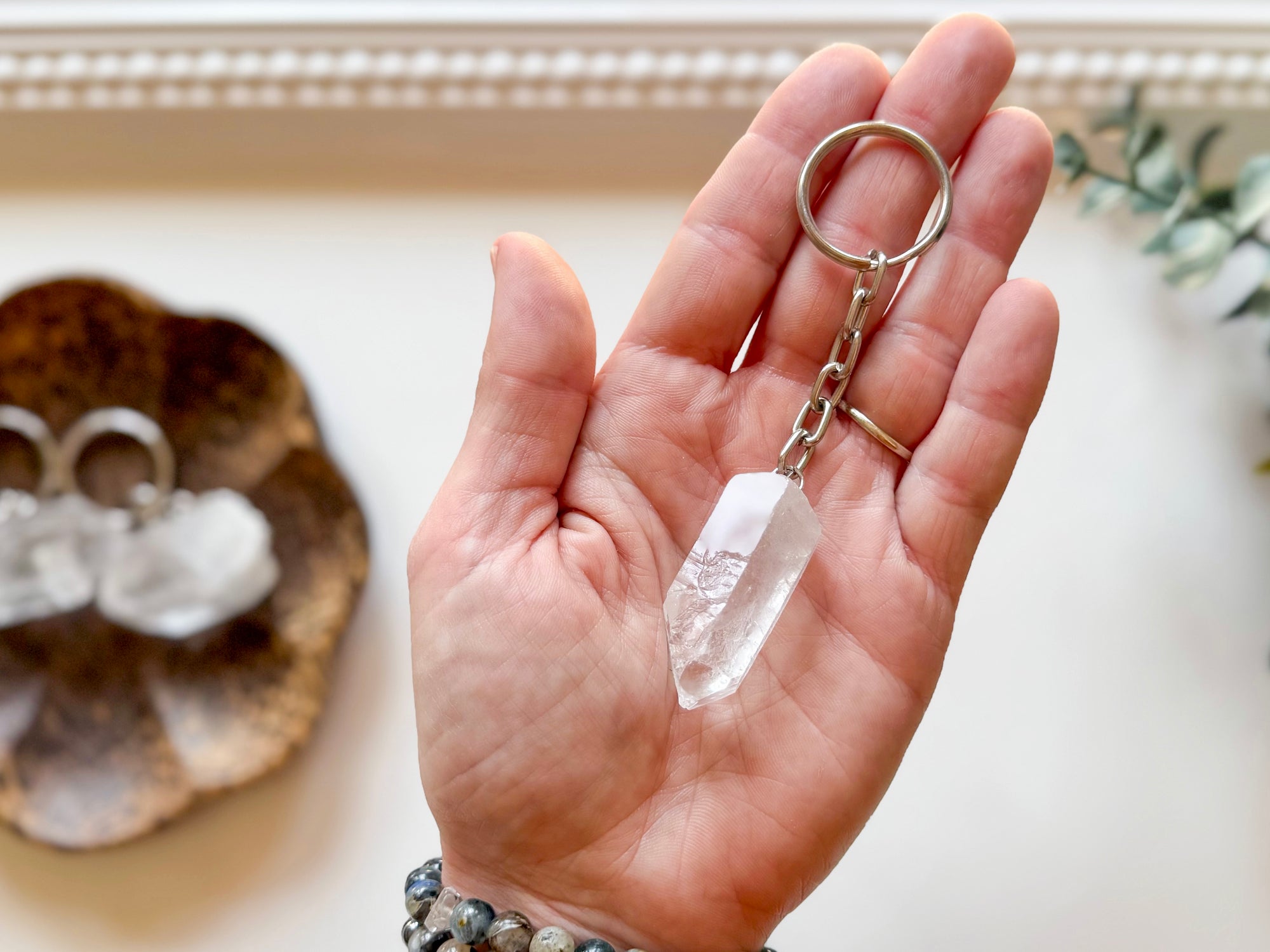 Raw Brazilian Clear Quartz Point Keychain