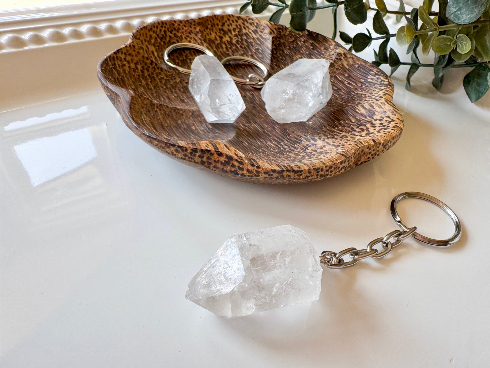 Raw Brazilian Clear Quartz Point Keychain