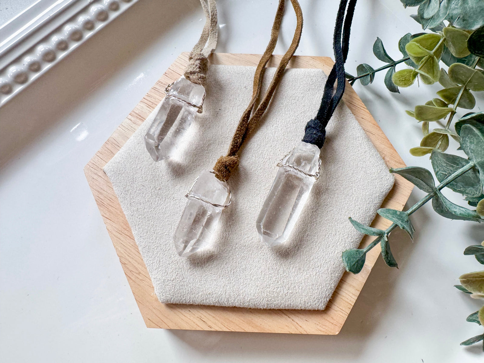 Raw Brazilian Quartz Point Suede Necklace