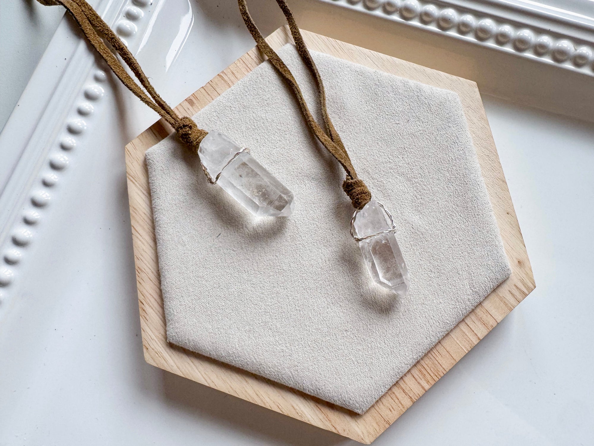 Raw Brazilian Quartz Point Suede Necklace