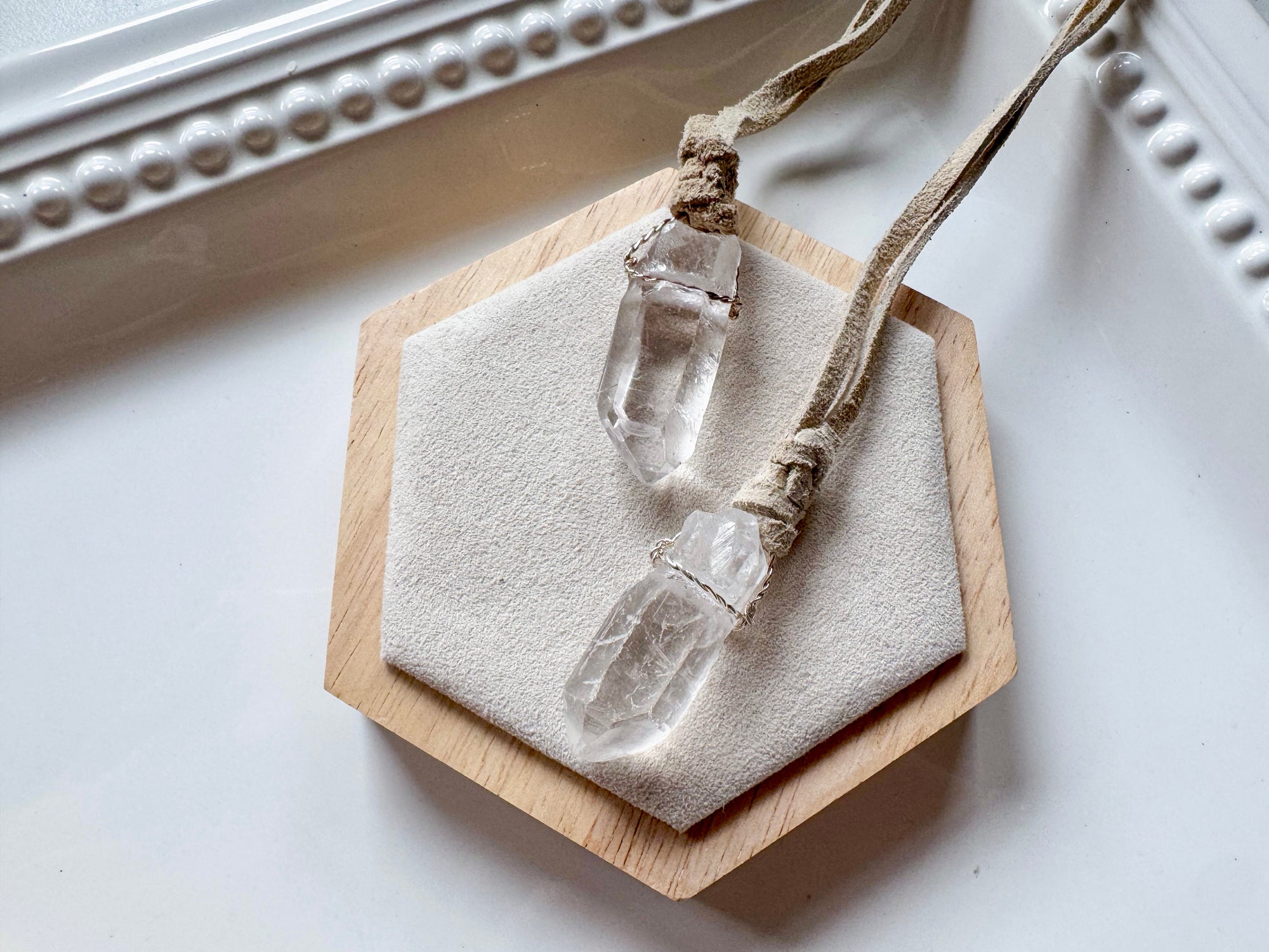 Raw Brazilian Quartz Point Suede Necklace