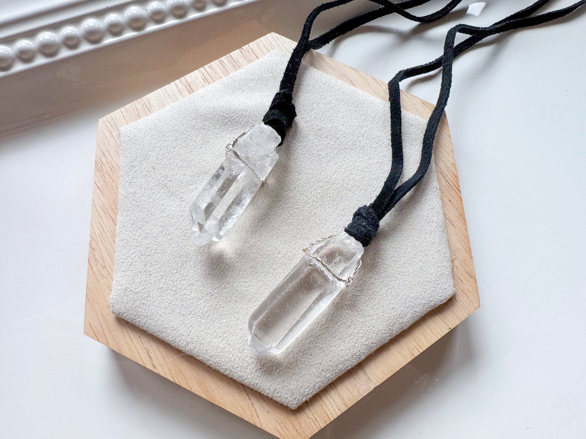 Raw Brazilian Quartz Point Suede Necklace