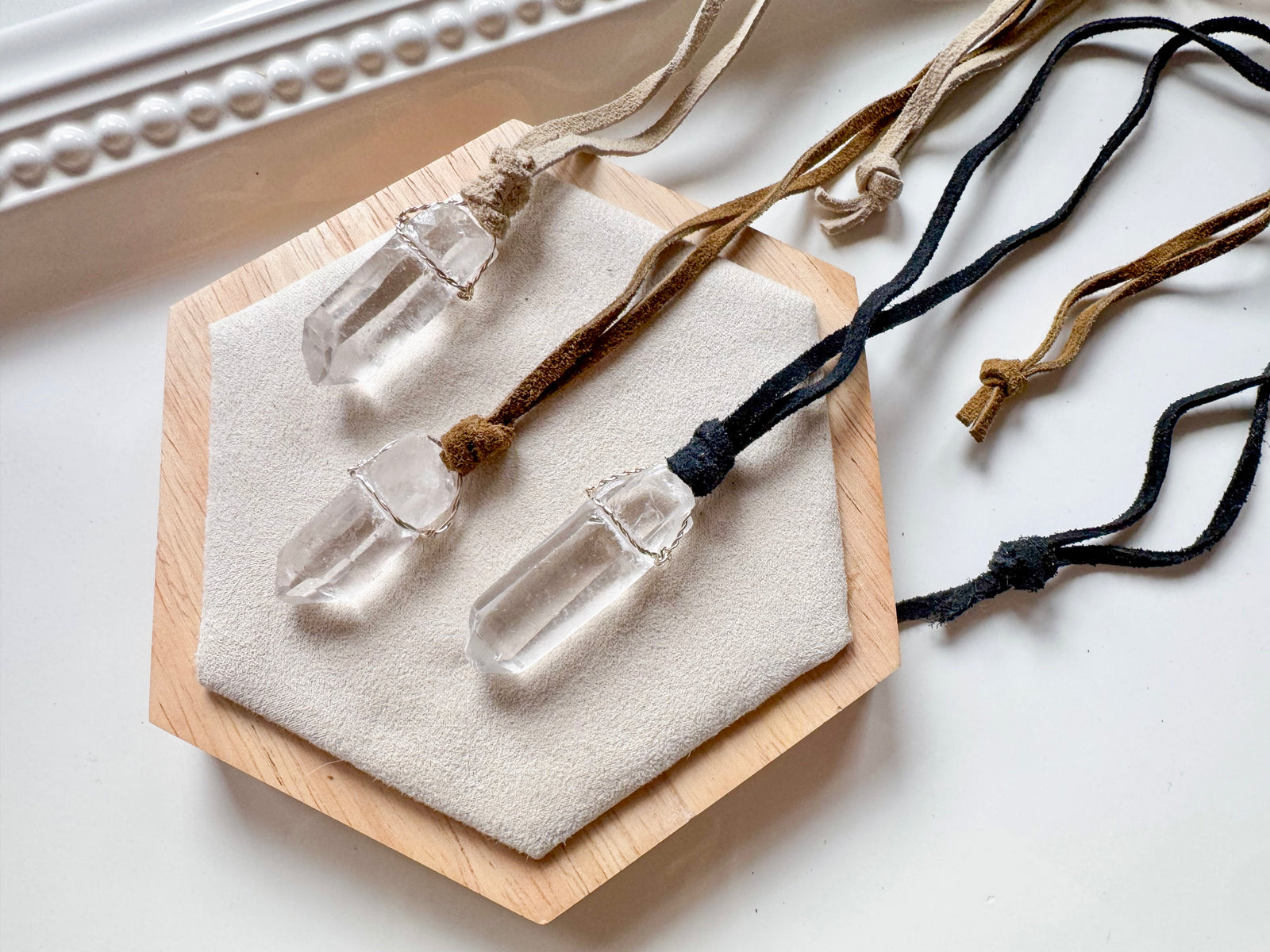 Raw Brazilian Quartz Point Suede Necklace
