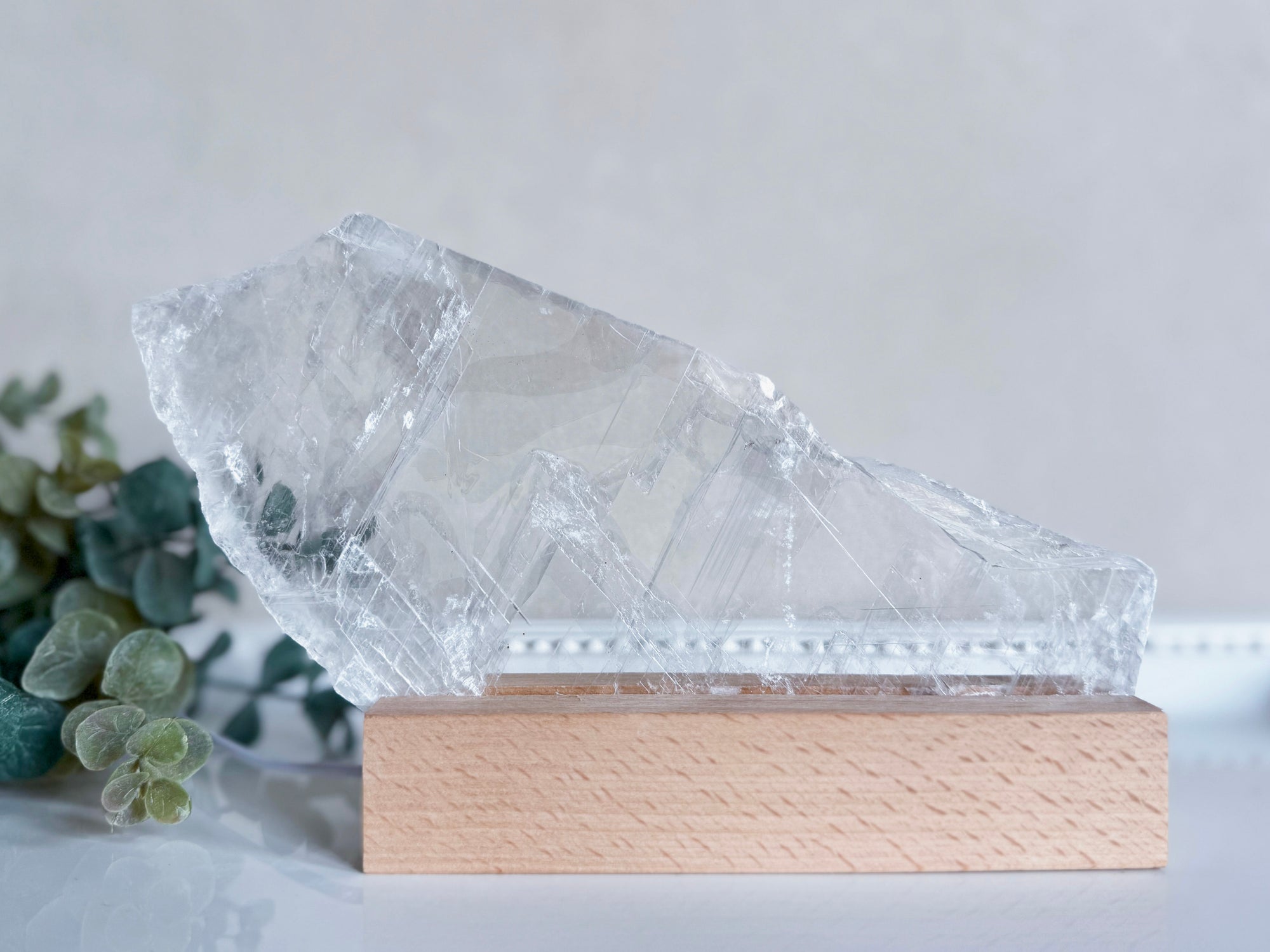Raw Selenite Plate on Light Stand || White Light $44