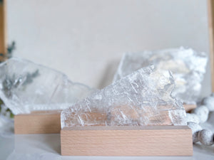 Raw Selenite Plate on Light Stand || White Light