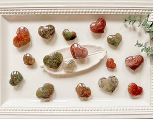 Red & Green Rutile in Quartz Hearts