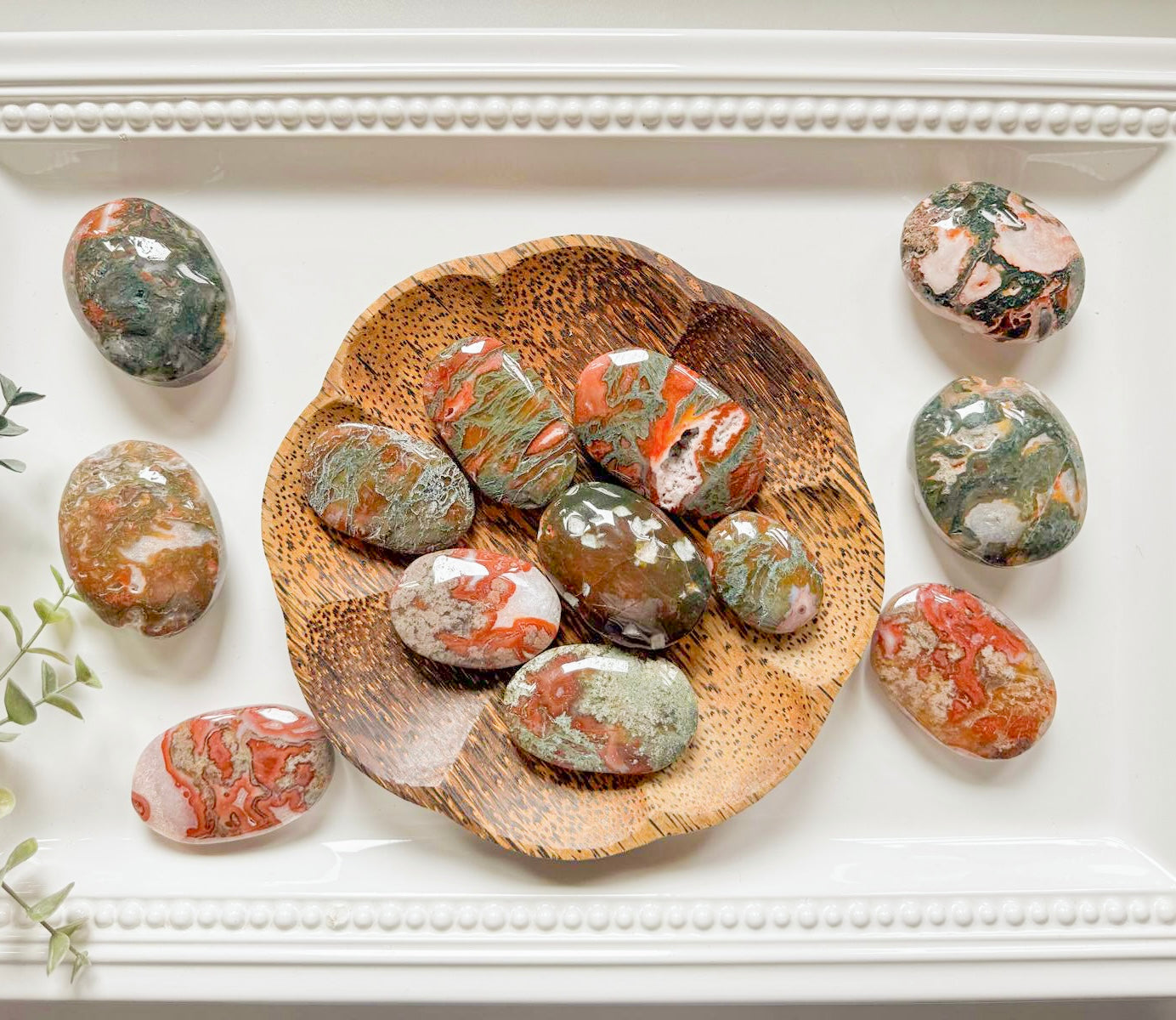 Red Moss Agate Palm Stone